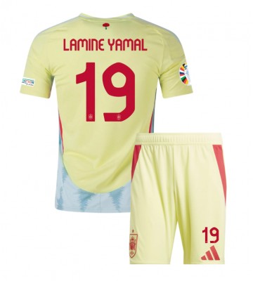 Spanien Lamine Yamal #19 Borta Kläder Barn EM 2024 Kortärmad (+ Korta byxor)